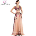 Grace Karin Deep V-cuello de flores de gasa de gasa largo vestido de dama de honor vestidos de impresión CL7502